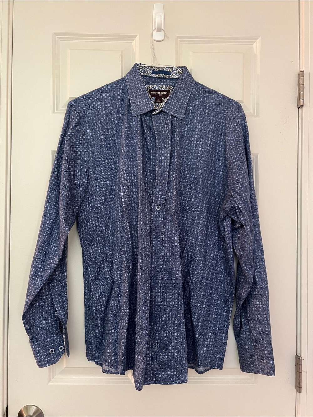 Johnston & Murphy Men’s Navy Blue Micro-Pattern Dress Shirt